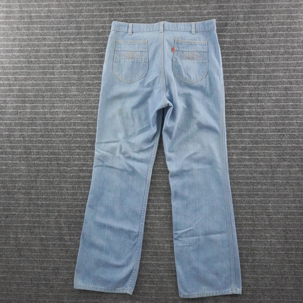 Vintage 70s Levis Movin On Bell Bottom Jeans 34x33 Light Blue Orange Tab Talon